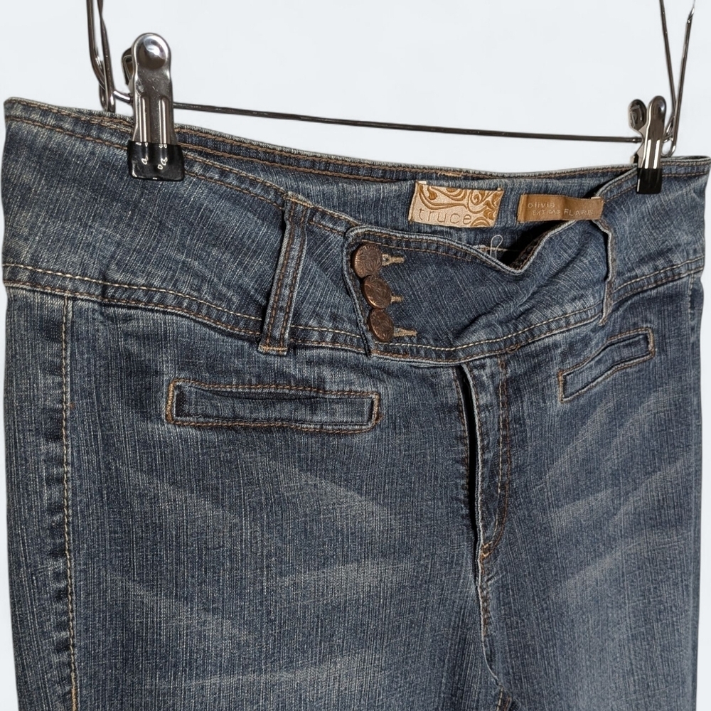 Truce Denim Flare Jeans Women’s Mid-Rise Medium Wash Stretch Bootcut Y2K Size 10 - Picture 6 of 12